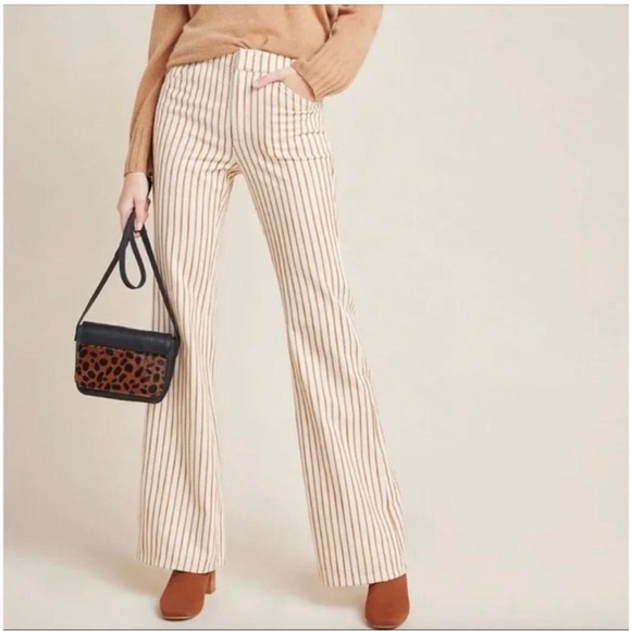 Anthropologie Pants - Anthropologie Kellie Orange and cream striped flare pants